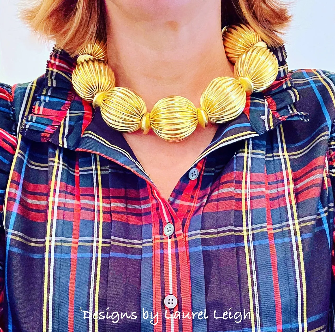 Chunky Textured Gold Bead Statement Necklace