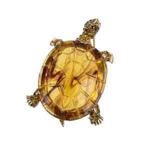 CINER Gold Tone Glass Shell Turtle Brooch