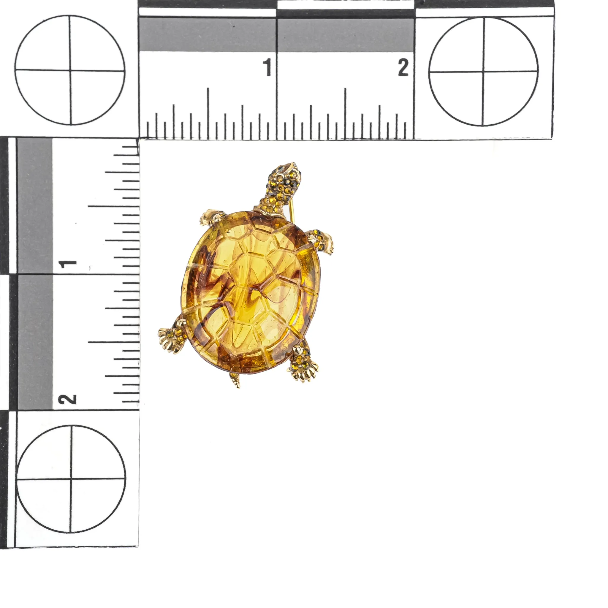 CINER Gold Tone Glass Shell Turtle Brooch