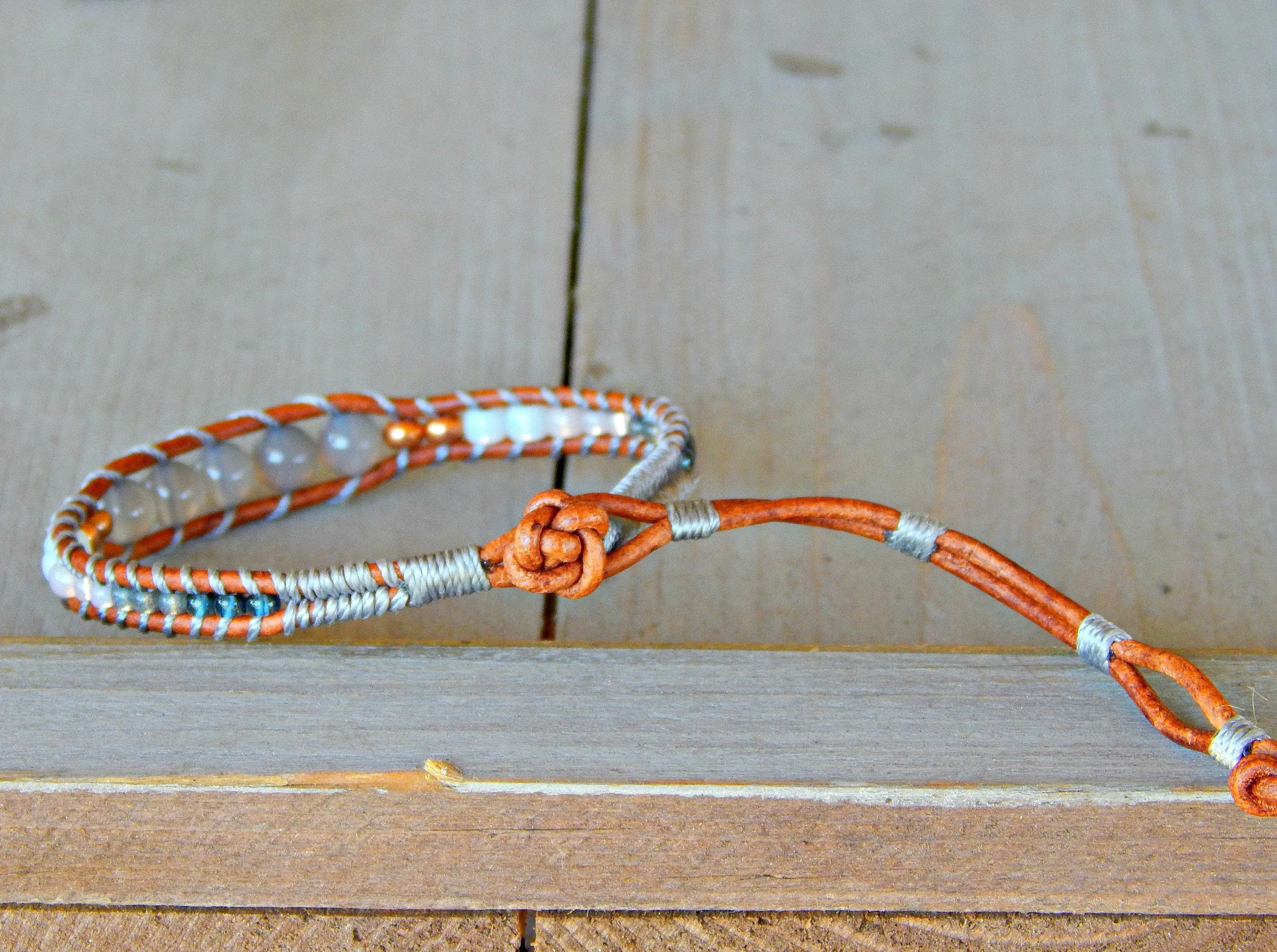 Copper Navy Gray Agate Center Stack bracelet