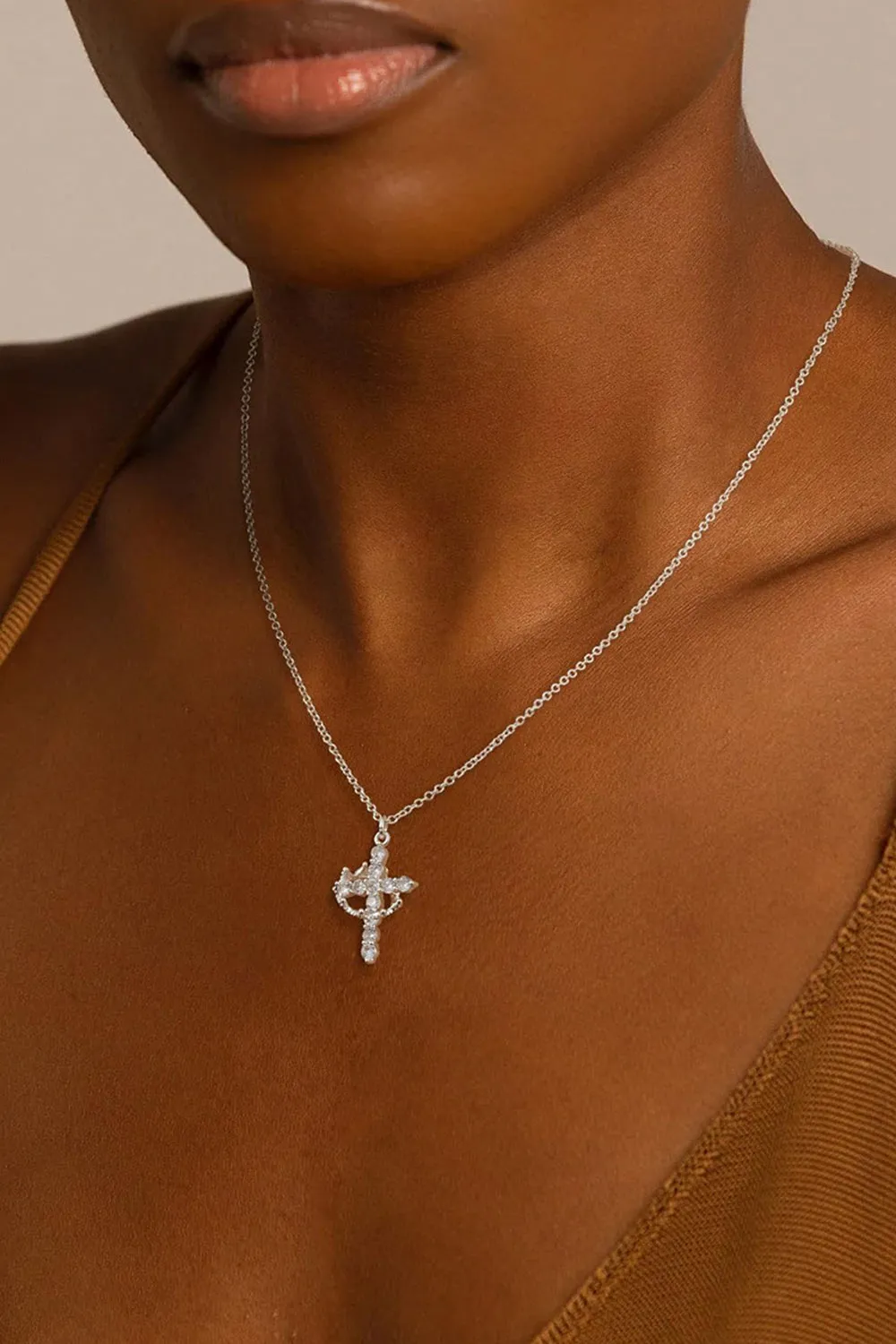 Cross Crown Pendant Zircon Necklace