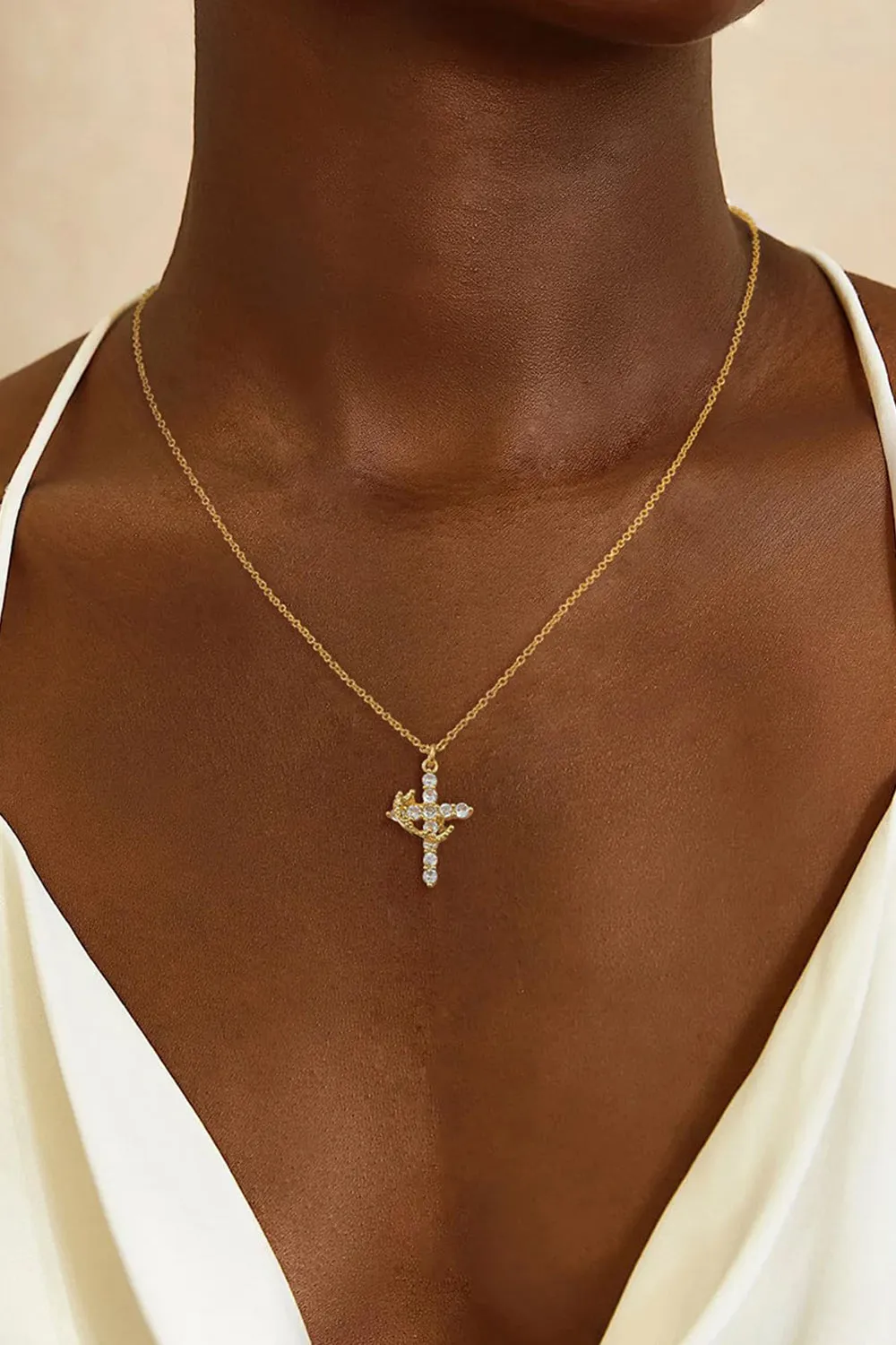 Cross Crown Pendant Zircon Necklace