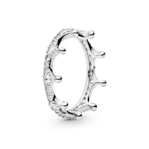 Crown silver ring with clear cubic zirconia