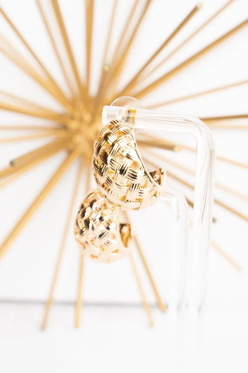 Crystal Avenue Textured Basketweave Goldtone Hoop Earrings