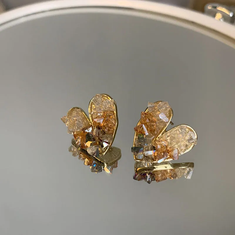 Crystal Cluster Butterfly Earrings-jlt11591