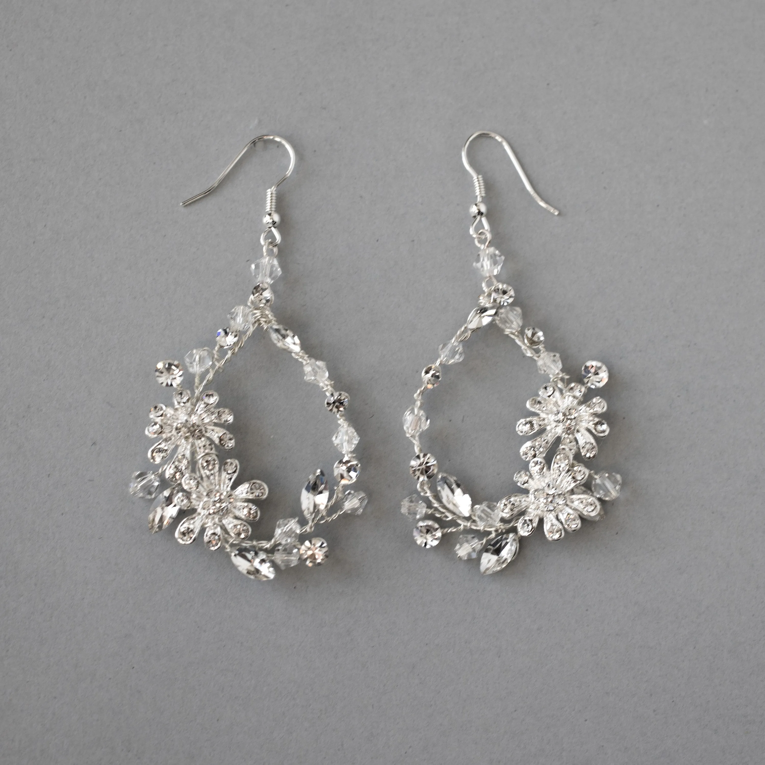 Crystal Flower Hoop Beaded Earrings