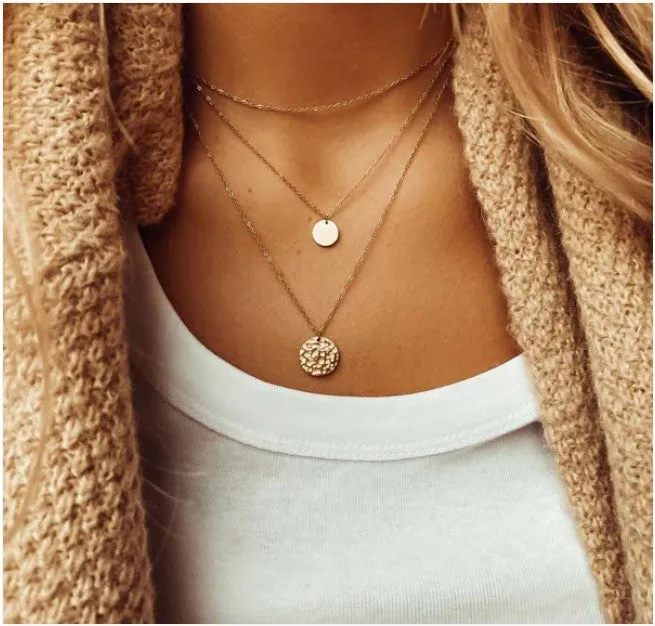 Dainty Disc Layered Necklace Set