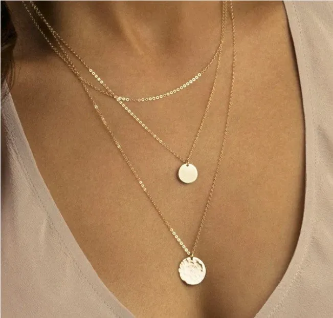 Dainty Disc Layered Necklace Set