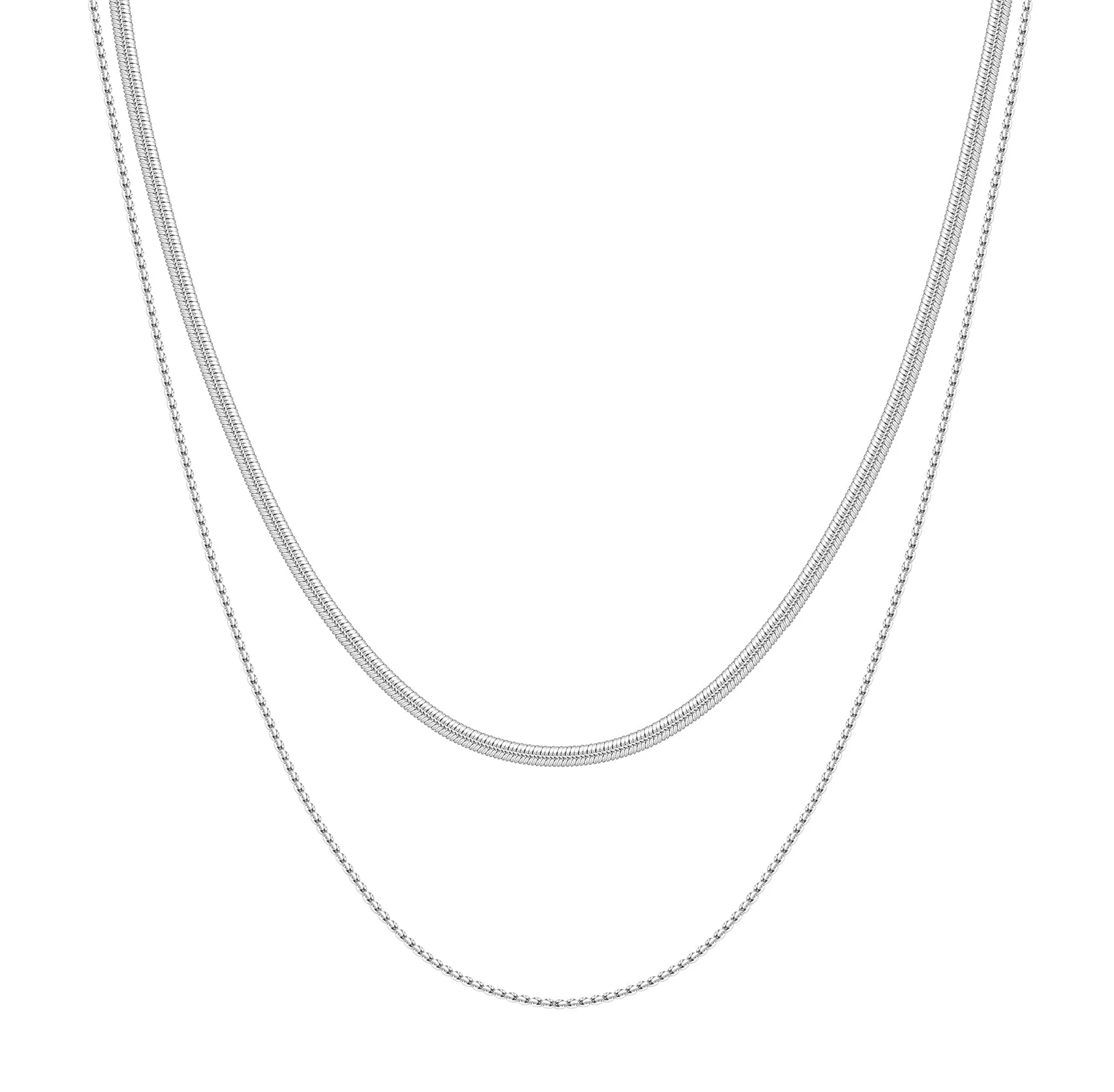 Delicate Layered Necklace Snake Chain Silver