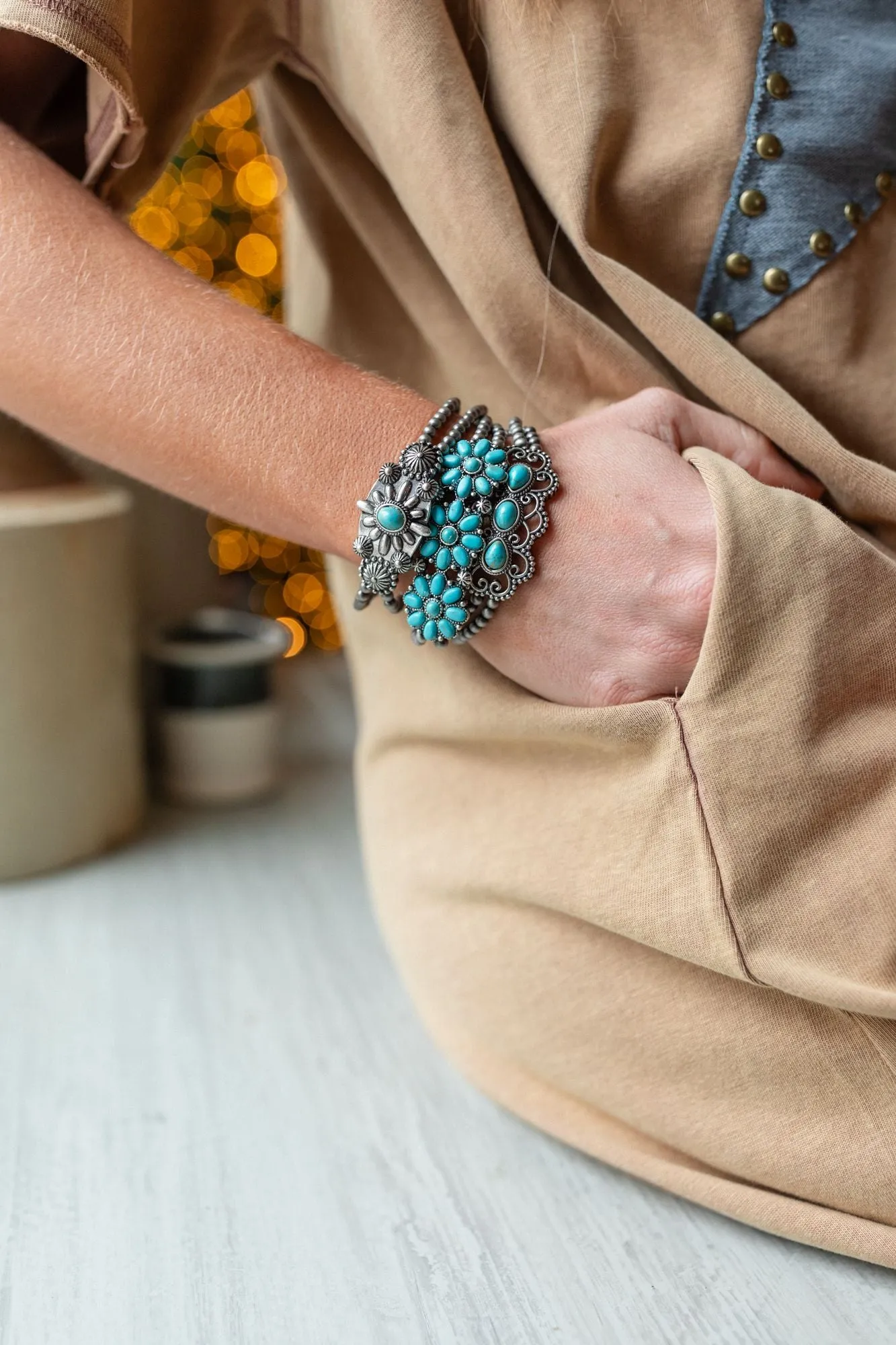 Desert Flowers Stretch Bracelet Set - Turquoise