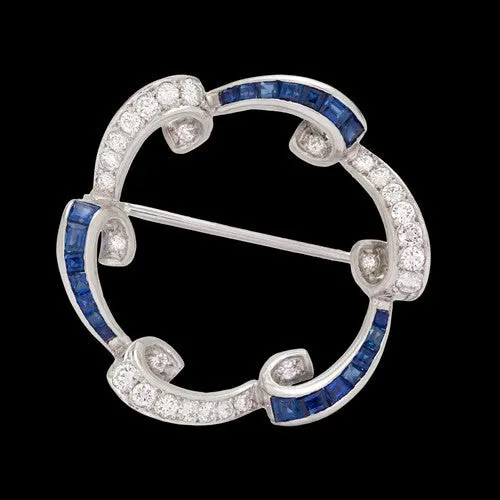 Diamond & Sapphire Round Brooch, circa 1950s