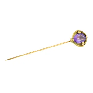 Edwardian Buff Topped Amethyst Stick Pin