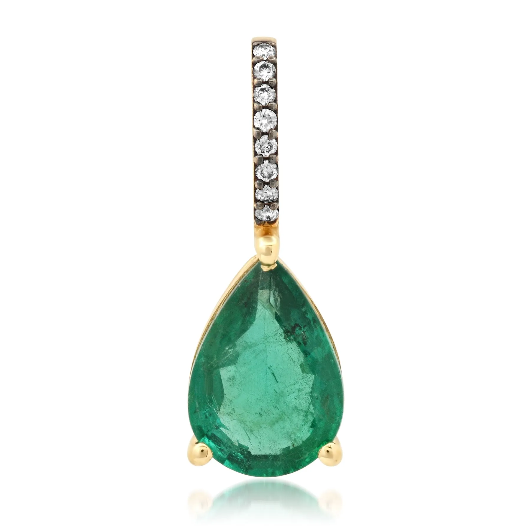 ELEGANCE PEAR SHAPED EMERALD PENDANT W/ DIAMOND BAIL, 14kt GOLD