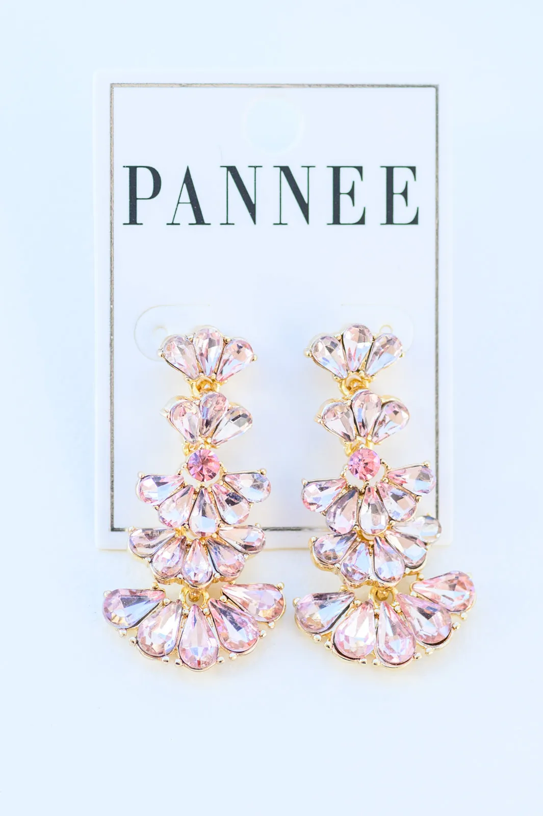 Ella Smoky Crystal Drop Earrings in Light Pink