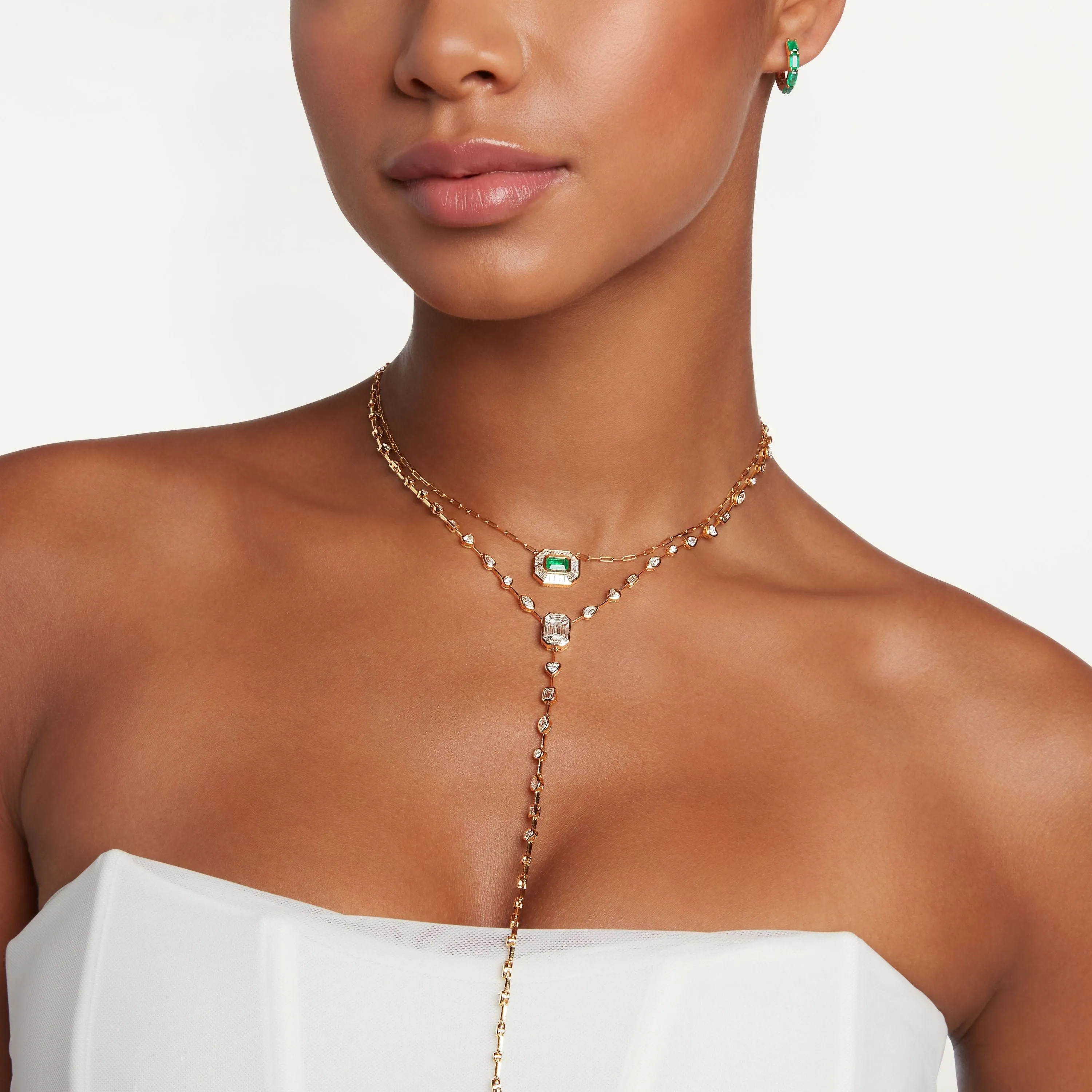 EMERALD & DIAMOND HALO MINI DECO PENDANT NECKLACE