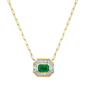 EMERALD & DIAMOND HALO MINI DECO PENDANT NECKLACE