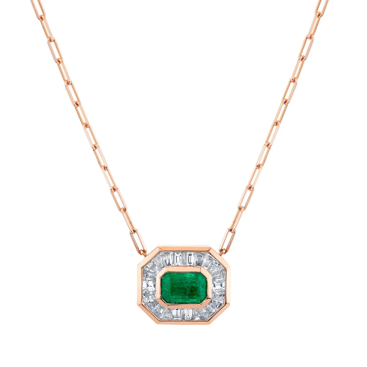 EMERALD & DIAMOND HALO MINI DECO PENDANT NECKLACE