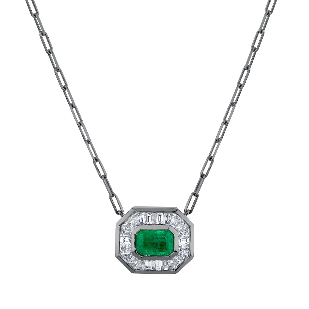 EMERALD & DIAMOND HALO MINI DECO PENDANT NECKLACE