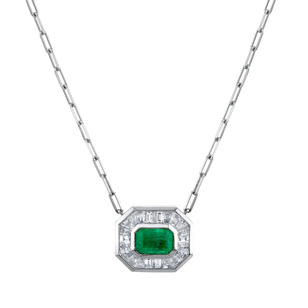 EMERALD & DIAMOND HALO MINI DECO PENDANT NECKLACE