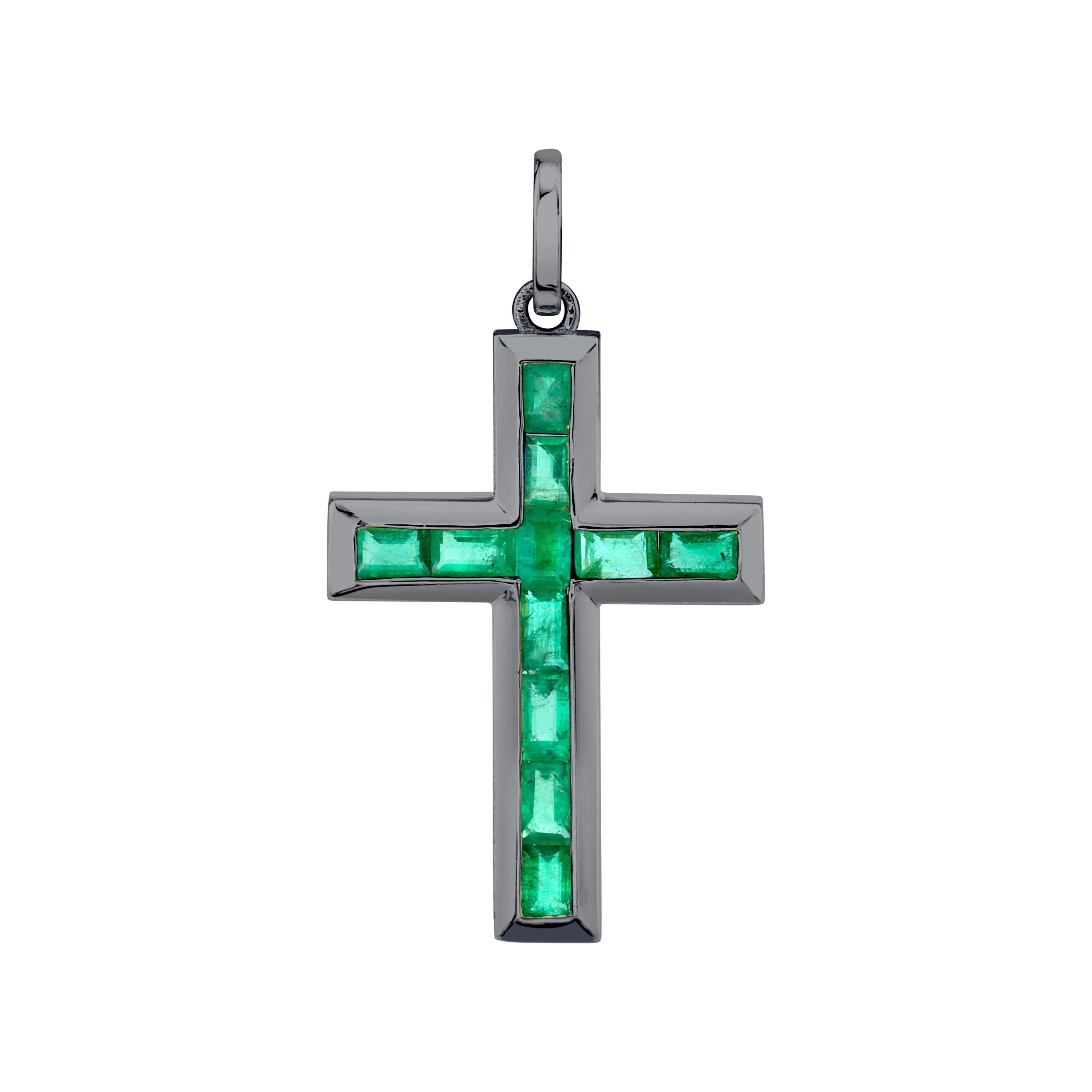 EMERALD BAGUETTE CROSS PENDANT