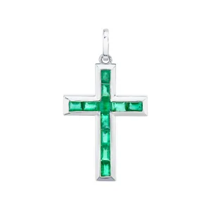 EMERALD BAGUETTE CROSS PENDANT