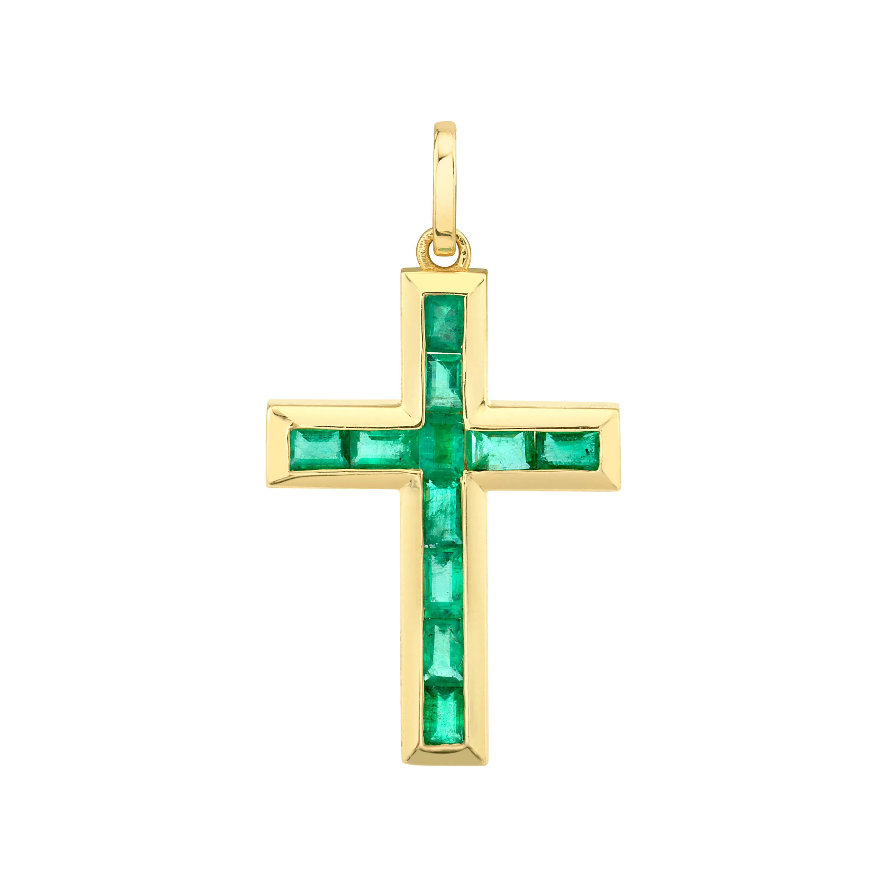 EMERALD BAGUETTE CROSS PENDANT