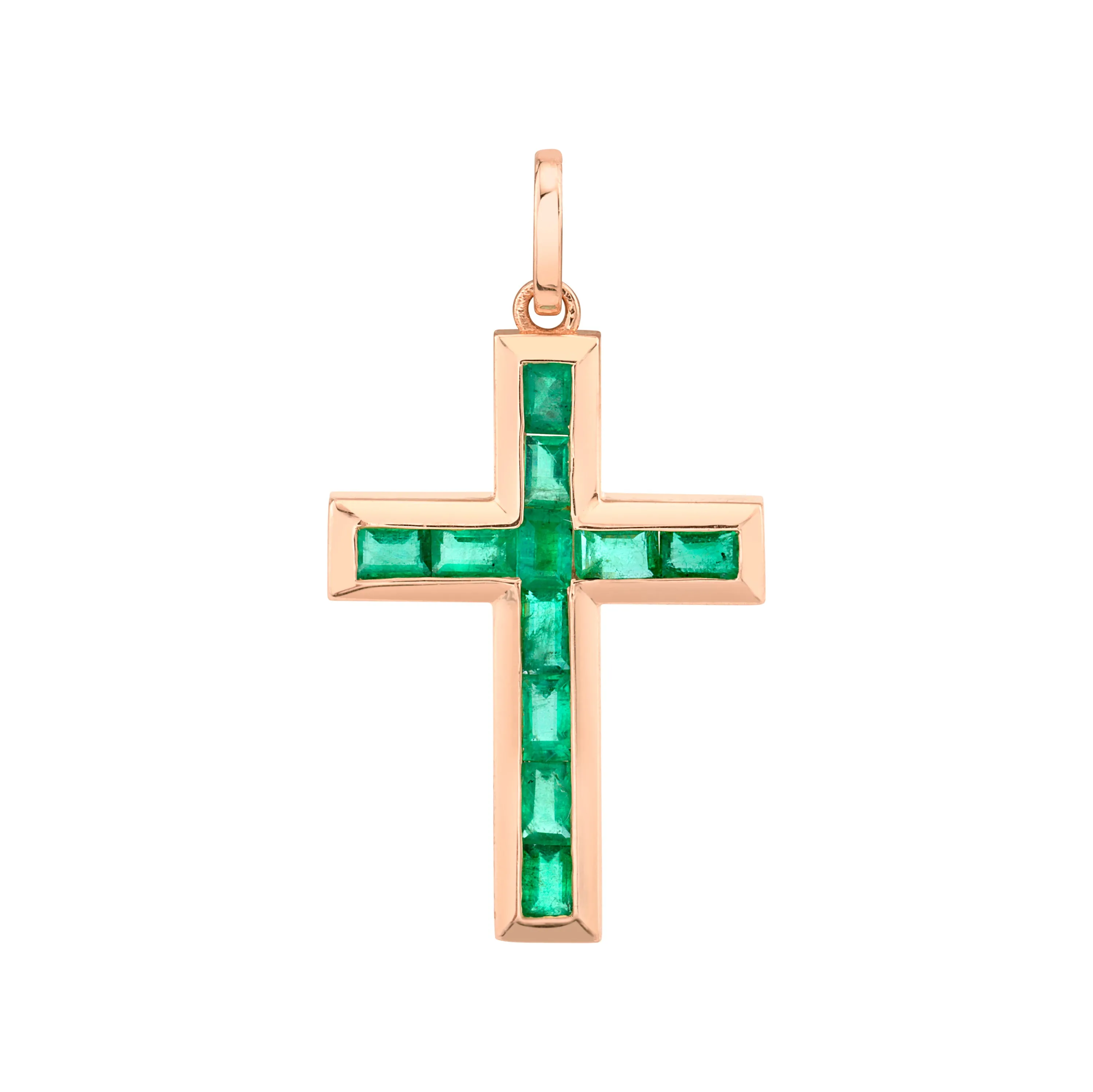 EMERALD BAGUETTE CROSS PENDANT