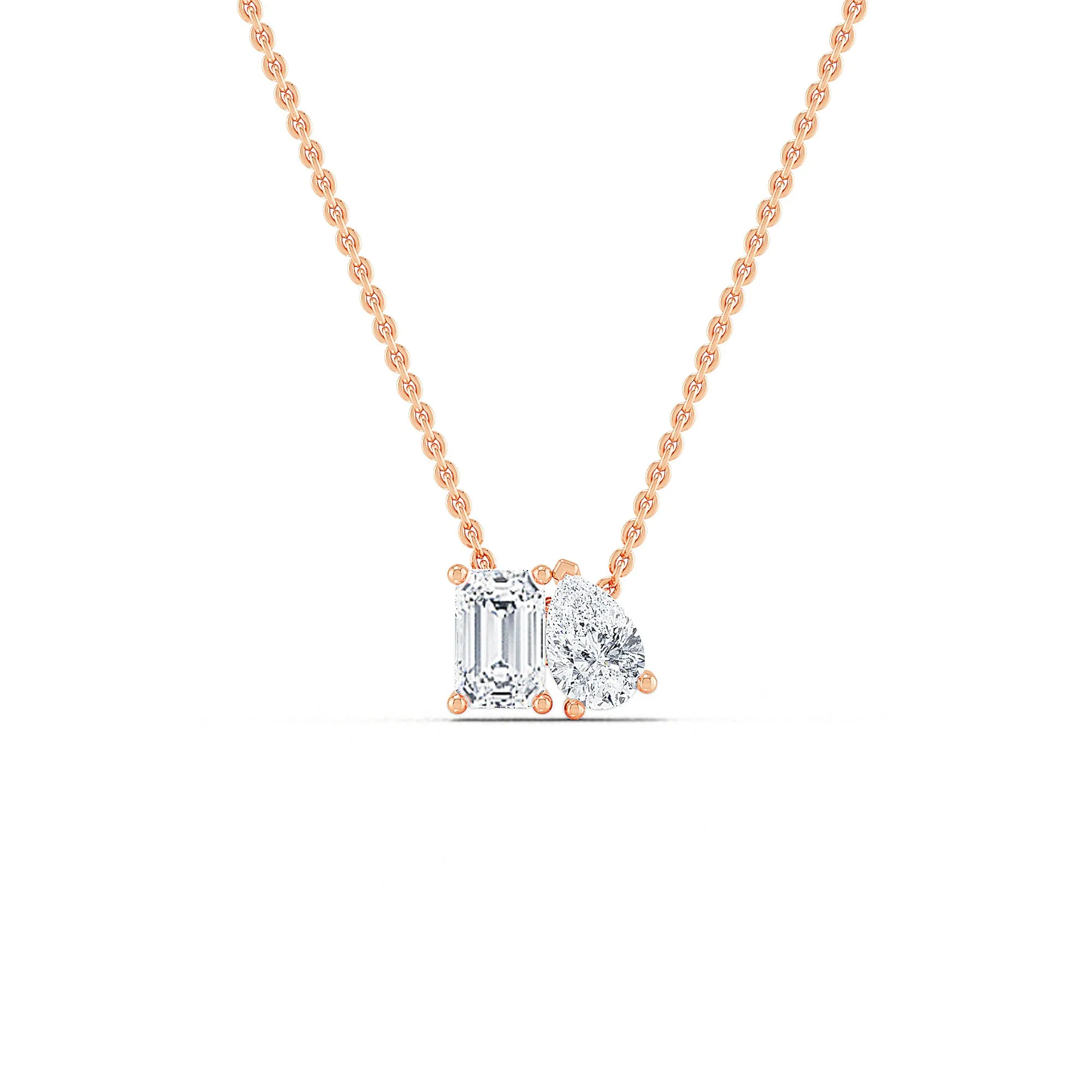 Emerald Cut and Round Diamond Gold Pendant