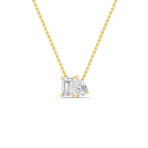 Emerald Cut and Round Diamond Gold Pendant