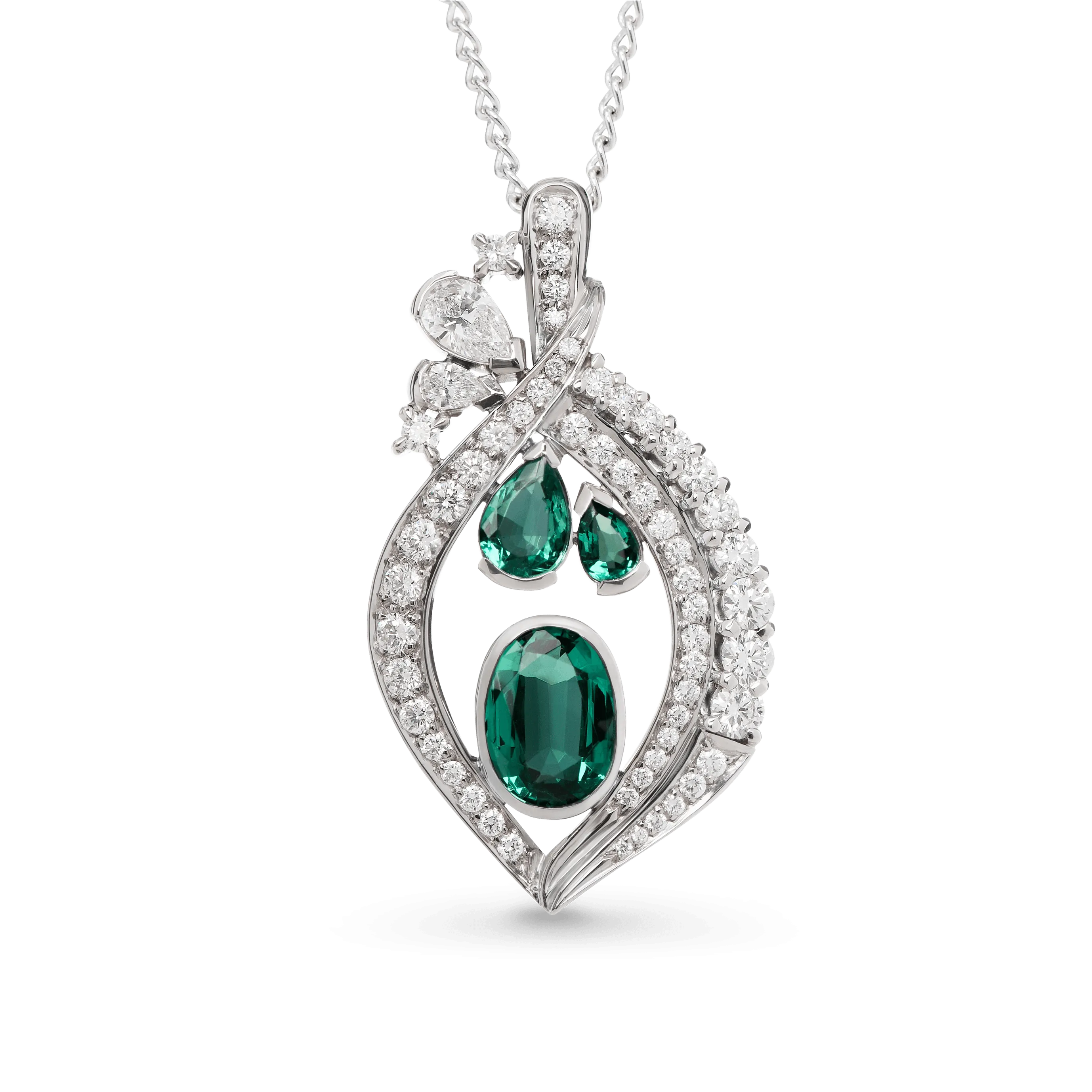 Emerald Isle. Emerald Pendant in 18ct White Gold and Diamond