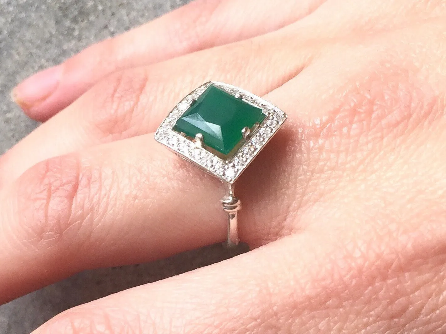 Emerald Square Ring - Princess Cut Ring - Vintage Emerald Ring