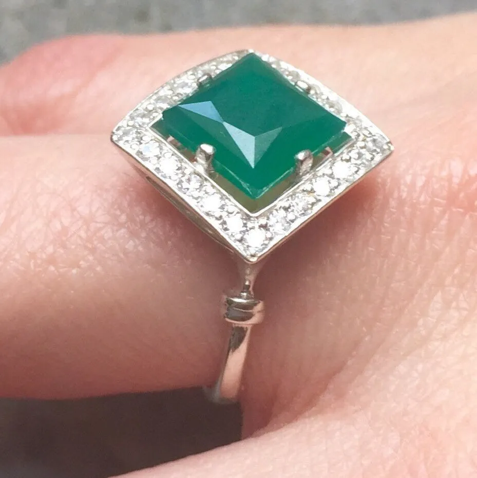 Emerald Square Ring - Princess Cut Ring - Vintage Emerald Ring