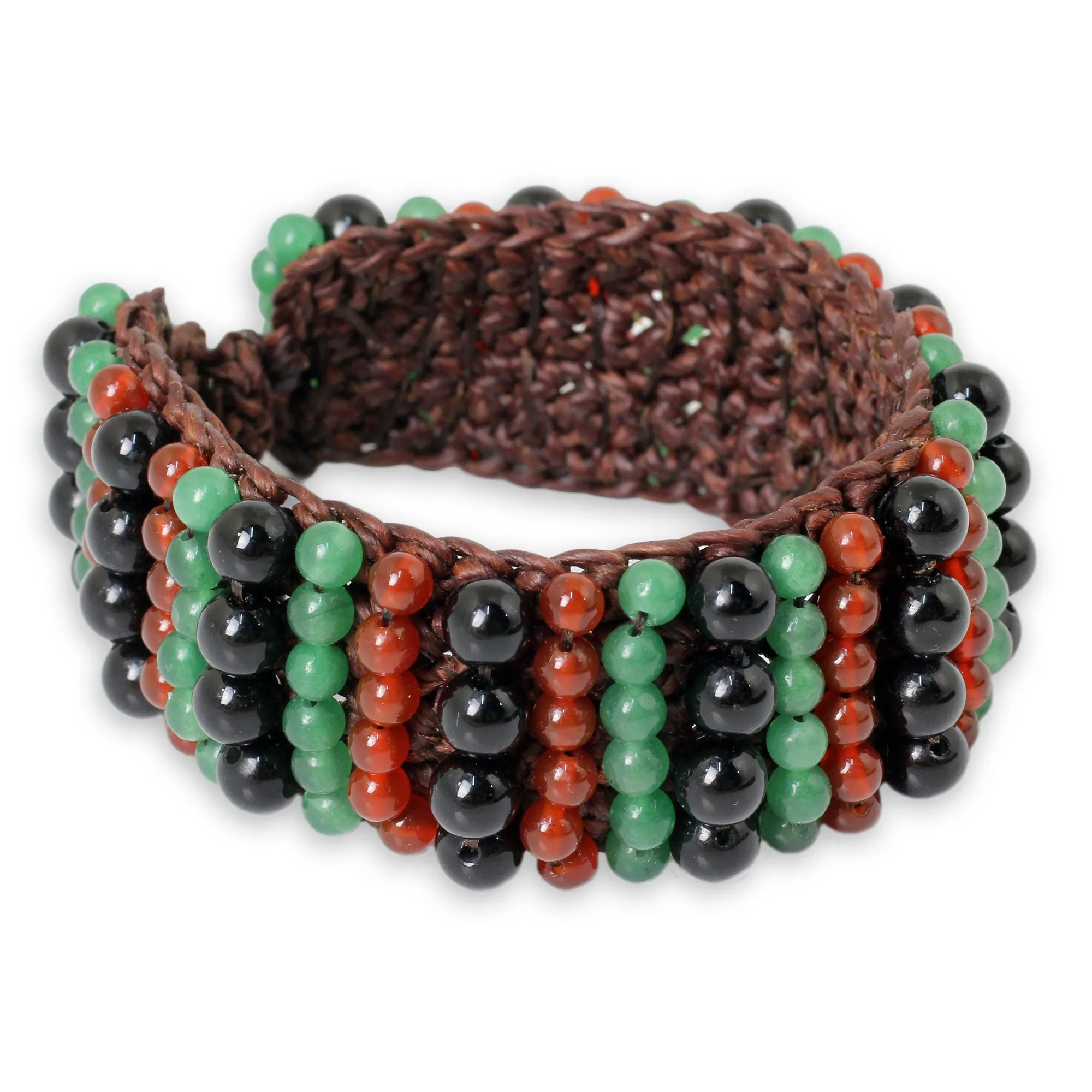 Ethnic Parallels Carnelian and Quartz Handmade Boho Wristband Bracelet