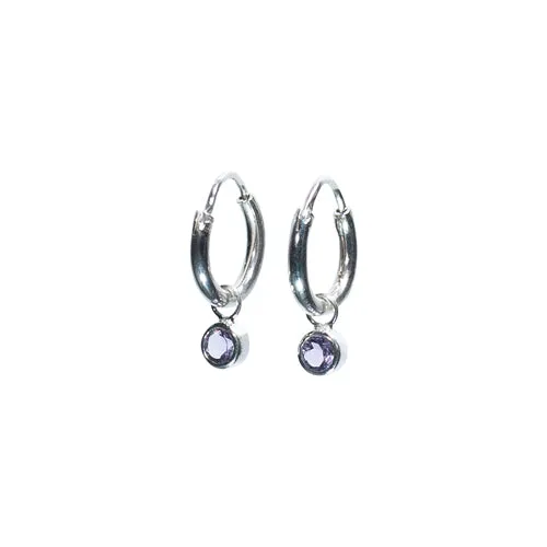 Faceted Amethyst Stone Drop Hoop Earrings