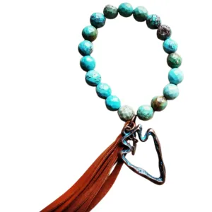 Faceted Blue Turquoise Bracelet & Arrowhead Tassel