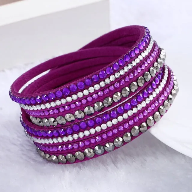 Fashion Multilayer Rhinestone Leather Crystal Wrap Bracelet