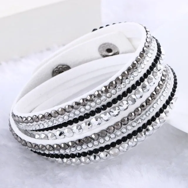 Fashion Multilayer Rhinestone Leather Crystal Wrap Bracelet