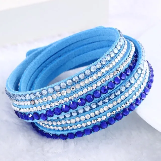 Fashion Multilayer Rhinestone Leather Crystal Wrap Bracelet