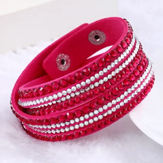 Fashion Multilayer Rhinestone Leather Crystal Wrap Bracelet