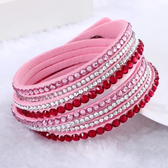 Fashion Multilayer Rhinestone Leather Crystal Wrap Bracelet