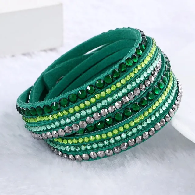 Fashion Multilayer Rhinestone Leather Crystal Wrap Bracelet