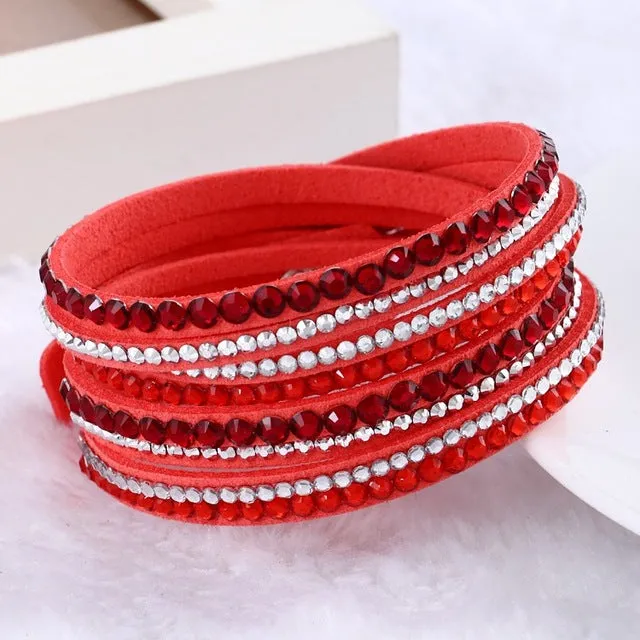 Fashion Multilayer Rhinestone Leather Crystal Wrap Bracelet