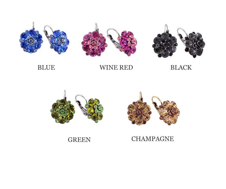 Fashion rhinestone flower shaped rose red crystal earrings for women party shamballa boho earrings