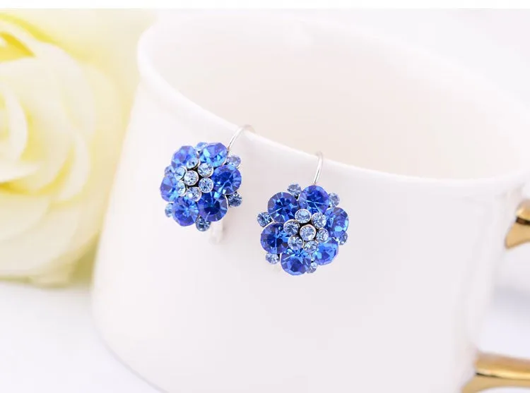 Fashion rhinestone flower shaped rose red crystal earrings for women party shamballa boho earrings