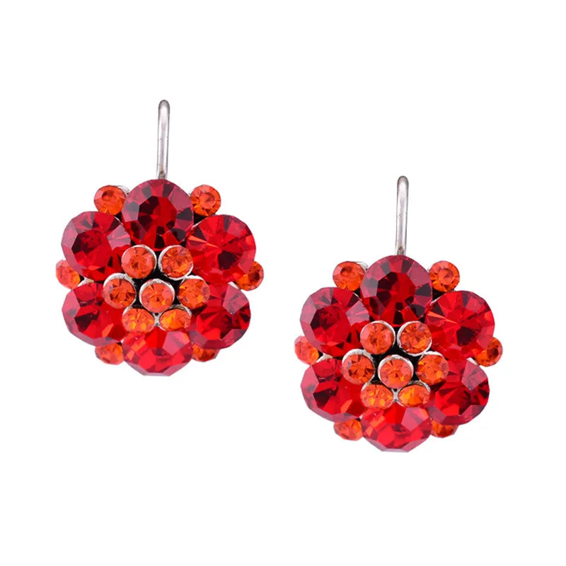 Fashion rhinestone flower shaped rose red crystal earrings for women party shamballa boho earrings