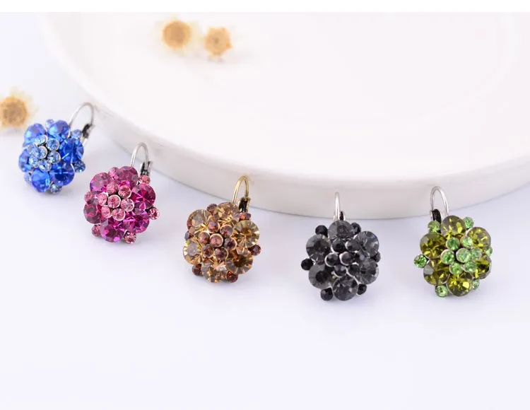 Fashion rhinestone flower shaped rose red crystal earrings for women party shamballa boho earrings