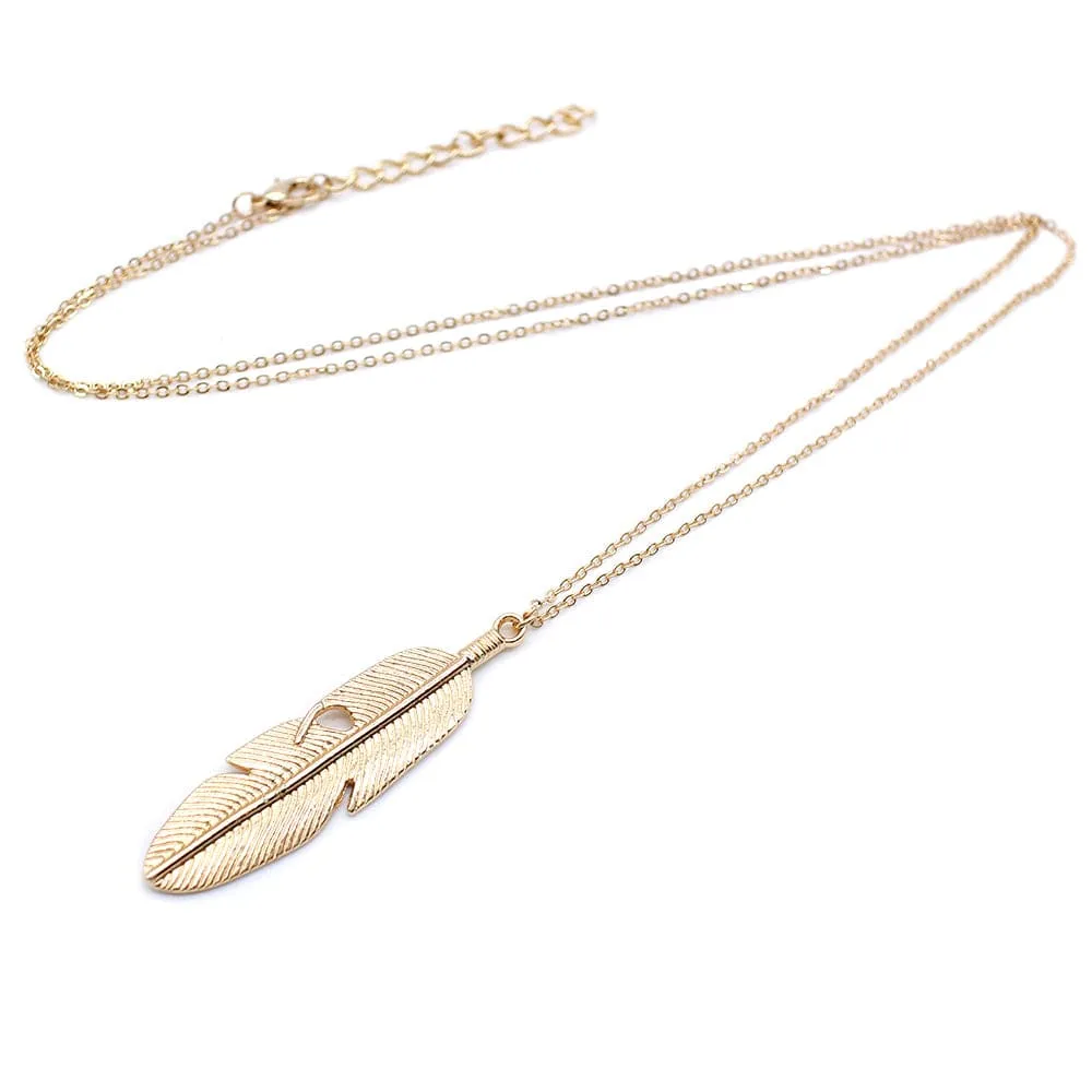 Feather Pendant Necklace - Gold or Silver