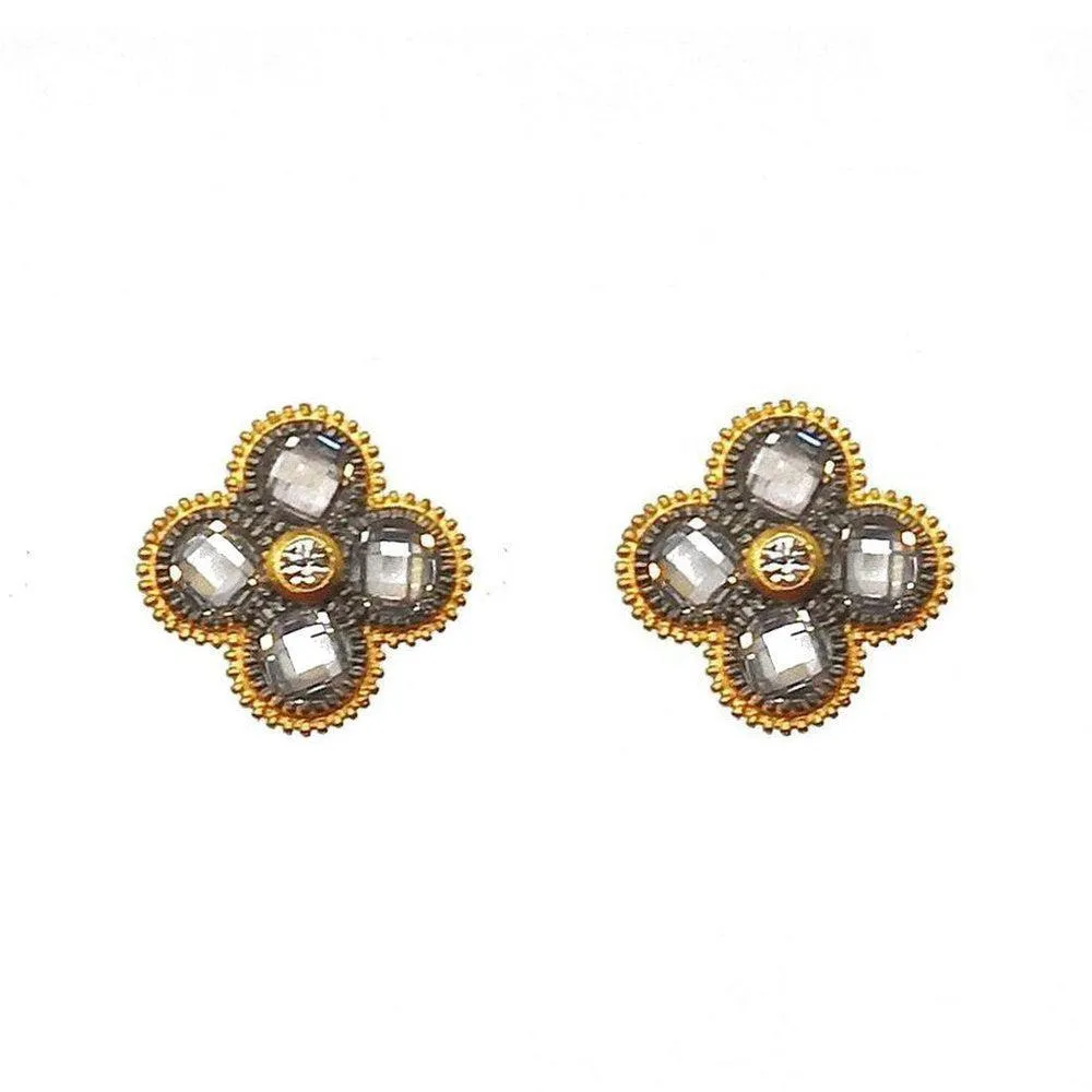 Flower Stud Two Tone Earrings