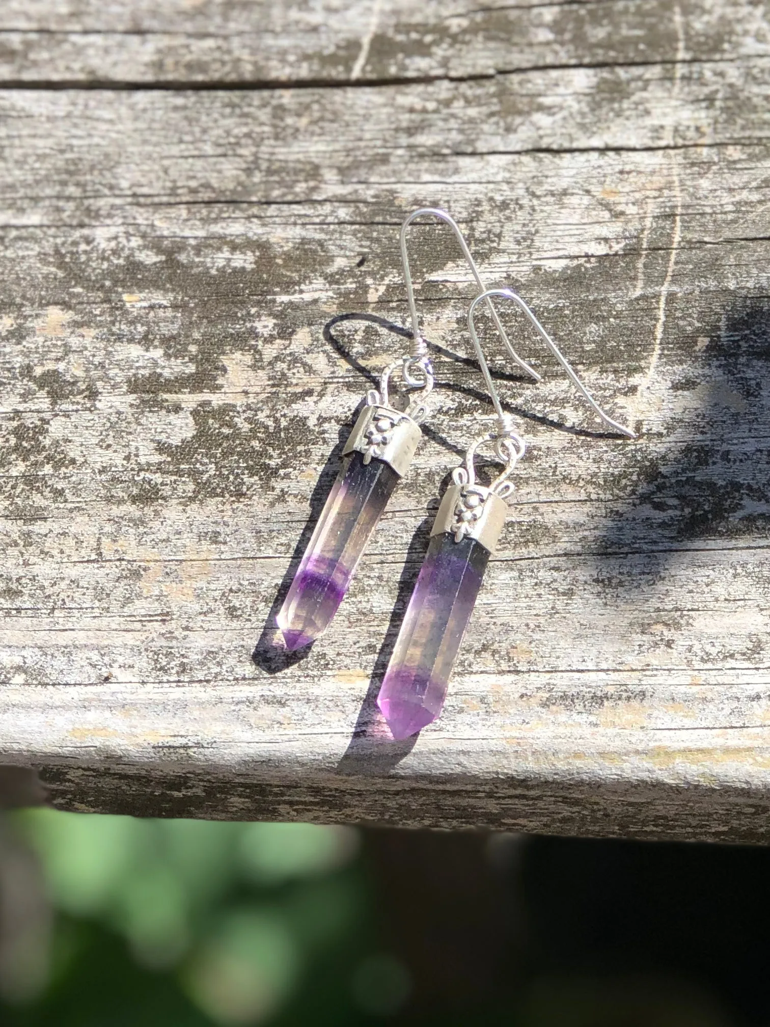 Fluorite Crystal Point Drop Earrings