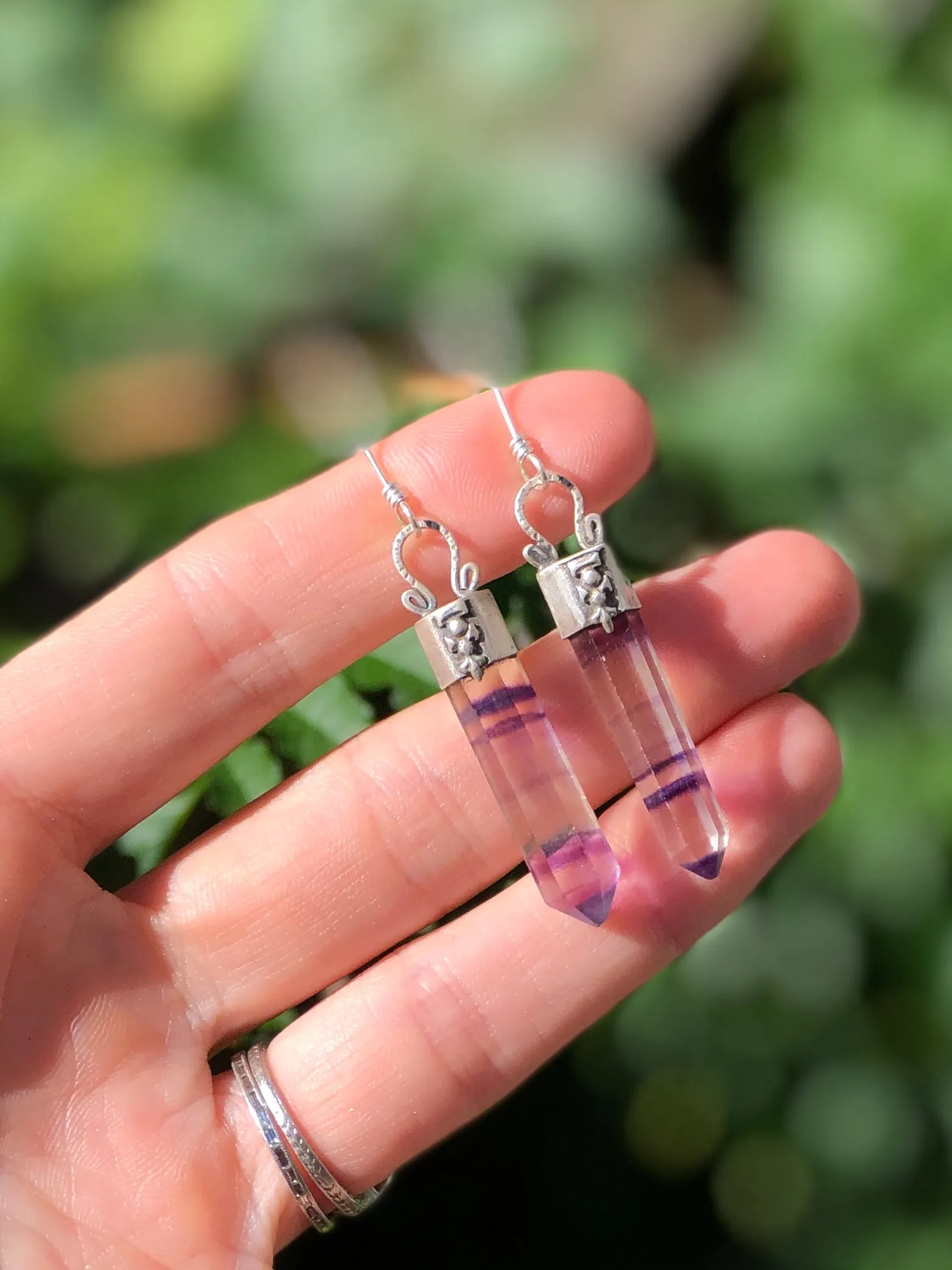 Fluorite Crystal Point Drop Earrings